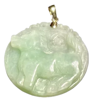 Jadeite Jade in 14k Gold Apple Green Carved Pendant