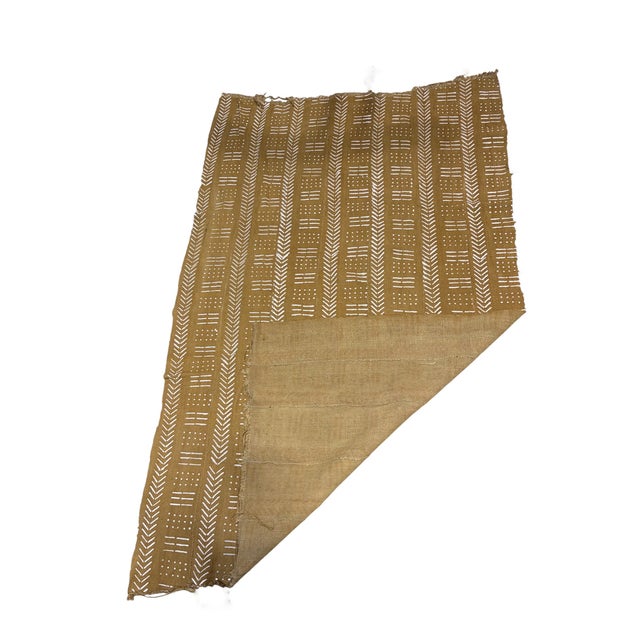 Vinatge African Large Mustard & White Mud Cloth Textile Mali 64" by 39" For Sale - Image 4 of 8