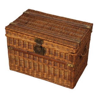 Antique French Wicker Small Chest For Sale