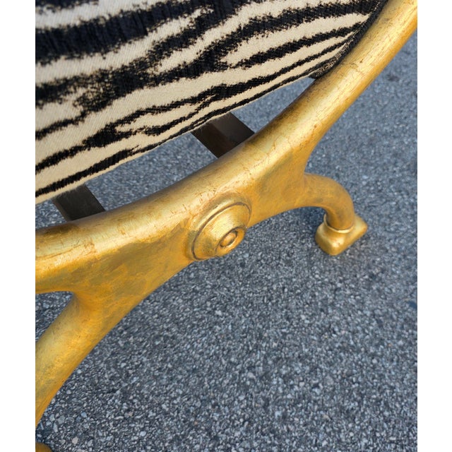 Gold Egyptian Revival Gilded Horse-Head Curule Chair With Zebra Upholstery, Italy, 1970s–1980s For Sale - Image 8 of 10