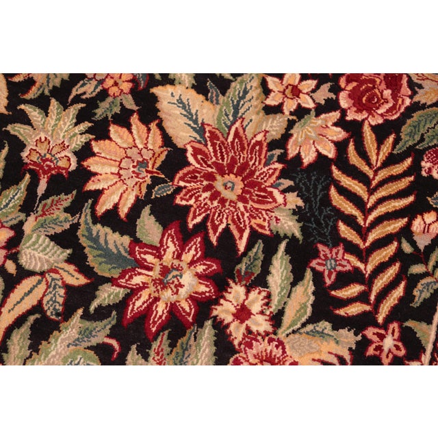 Shabby Chic Floral 1990's Pak-Persian Black/Red Wool Rug - 6'2'' X 9'5'' For Sale In New York - Image 6 of 9