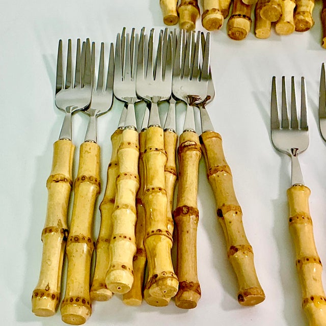 Late 20th Century Chinoiserie Coastal Bamboo 18/8 Stainless Flatware Service for 10 - 50 Pieces For Sale - Image 6 of 13
