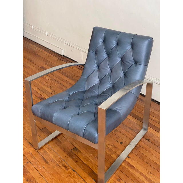Lounge Chair Leather Button & Tufted For Sale - Image 11 of 13