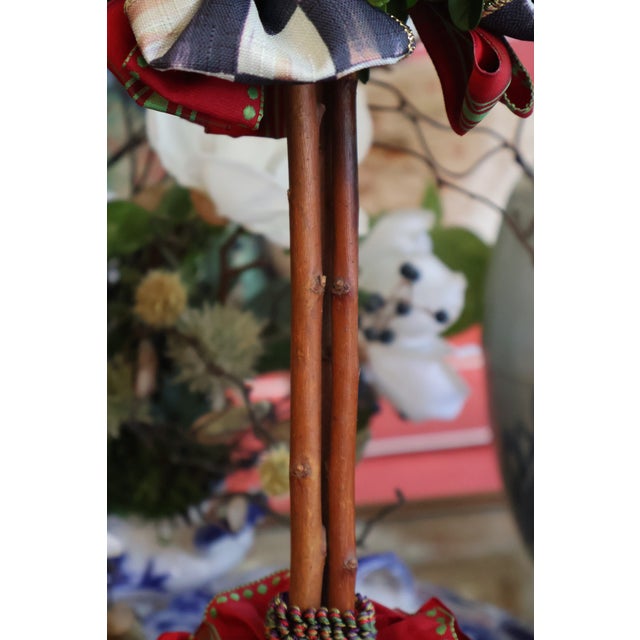 MacKenzie-Childs Courtly Check Holiday Boxwood Topiary Trees With Gold Accents — A Pair For Sale - Image 11 of 18