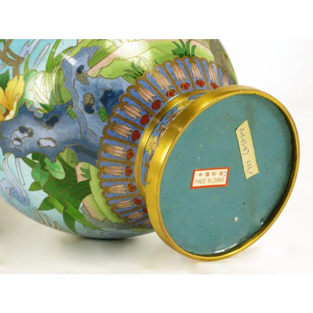 Colorful Chinese Jingfa Cloisonné Vases With Carved Mahogany Bases - a Pair For Sale - Image 10 of 11