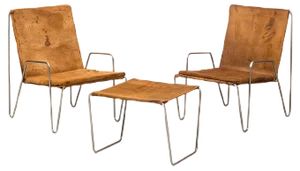 Danish Bachelor Easy Chairs & Ottoman by Verner Panton for Fritz Hansen, 1950s