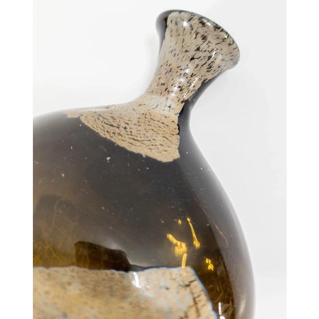 Mid-Century Art Glass Hand-Blown Olive Green and Silver Vase For Sale - Image 11 of 11