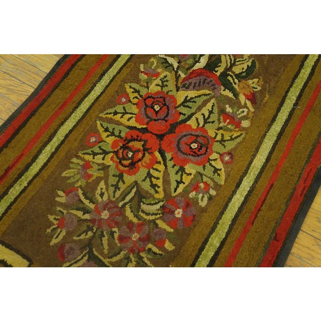 Chocolate Significant Brown Chocolate Color With Special Floral Design Antique American Hooked Rug For Sale - Image 8 of 12