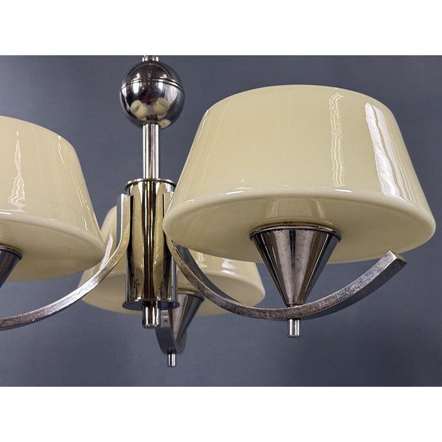 1930s Art Deco Chrome Chandelier with Glass Shades, 1930s For Sale - Image 5 of 9