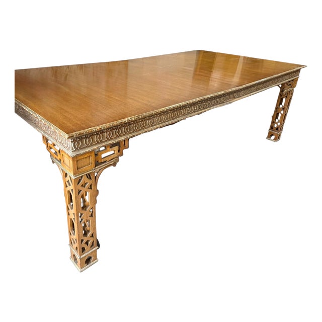 Dennis & Leen Chinese Chippendale Mahogany & Giltwood Dining Table For Sale