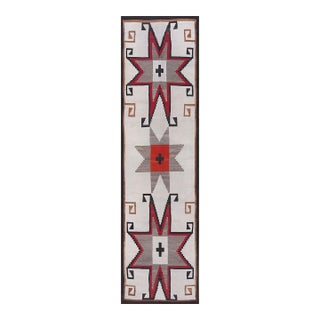 1930s White Star Geometric Antique Native American Navajo Crystal Flat Weave Rug For Sale