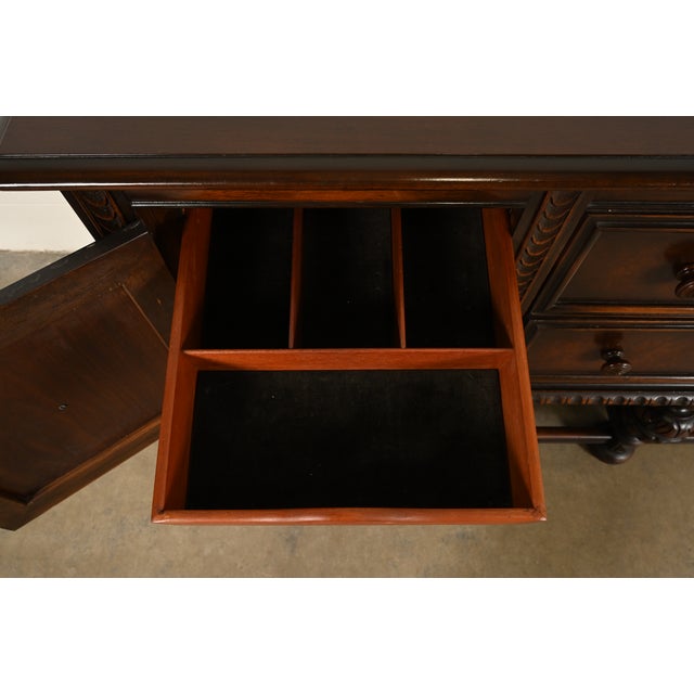 Berkey & Gay Antique English Jacobean Carved Walnut and Burl Wood Sideboard, Circa 1920s For Sale - Image 9 of 14