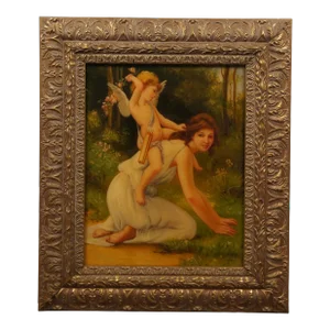 French Neoclassical Cupid & Venus Oil Painting After Guillaume Seignac 29"