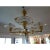 Unusual Italian Mid-Century Modern Stilnovo style five-light brass chandelier with glass shades. Newly wired for U.S....