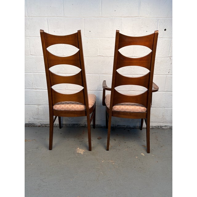 Wood Set of Six Mid-Century Upholstered Walnut Dining Chairs by Thomasville For Sale - Image 7 of 17
