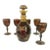 Vintage Bohemian Etched Amber Glass Decanter With Glasses- 6 Pieces For Sale