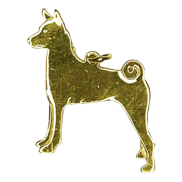 Vintage 14k Solid Gold Standing Fox Terrier Dog Pendant Charm For Sale