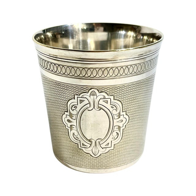 Early 20th Century Set of 3 French Art Deco Silverplate Cups | Engraved Goblets or Match Holders For Sale - Image 5 of 13