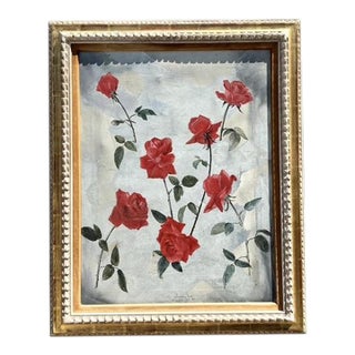 Vintage 1966 Original Floating Roses Oil on Painting For Sale