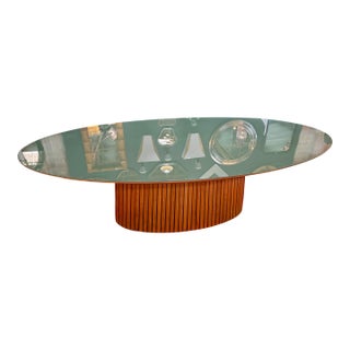 Italian Oval Dining Table With Fluted Wood Base, 1970s For Sale