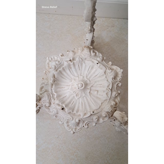 Vintage Ornate White Cast Iron Cherub Plant Stand, Victorian Revival Garden Pedestal For Sale - Image 13 of 14