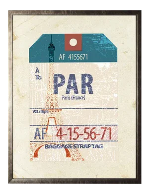 Paris Travel Ticket in Pewter Shadowbox - 13.5ʺ × 17.5ʺ