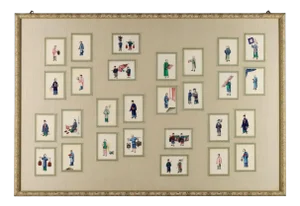 Chinese Artist, Collection of Figures, 1860s, Tempera on Paper, Framed