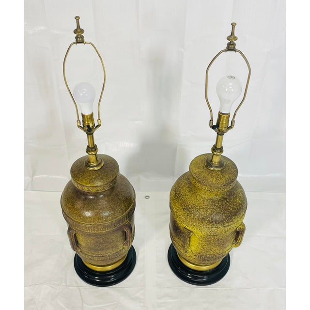 Pair of Frederick Cooper Yellow-Green Glazed Ceramic Table Lamps, Vintage Mid-Ce For Sale - Image 9 of 9