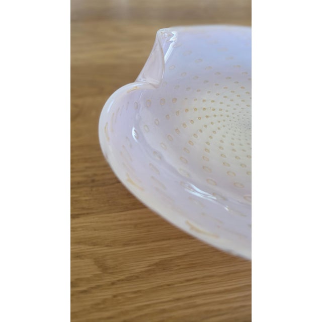 Barbini Murano Barbini Pink Gold Bullicante Glass Bowl, Mid Century Italian Art Glass Shell, Vintage Murano Centerpiece, Large Sculptural Dish For Sale - Image 4 of 8