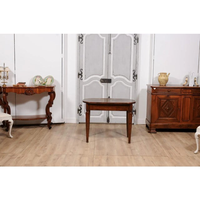 Italian Italian Walnut 1890s Side Table with Oval Top, One Drawer and Cylindrical Legs For Sale - Image 3 of 12
