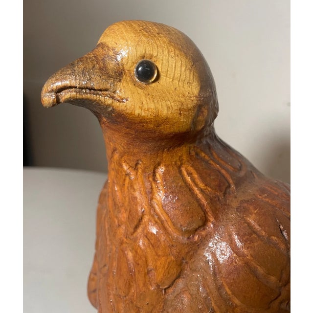 Vintage Hand Carved Wood Folk Art Glass Eye Bird Eagle Sculpture Statue Figure For Sale - Image 12 of 13