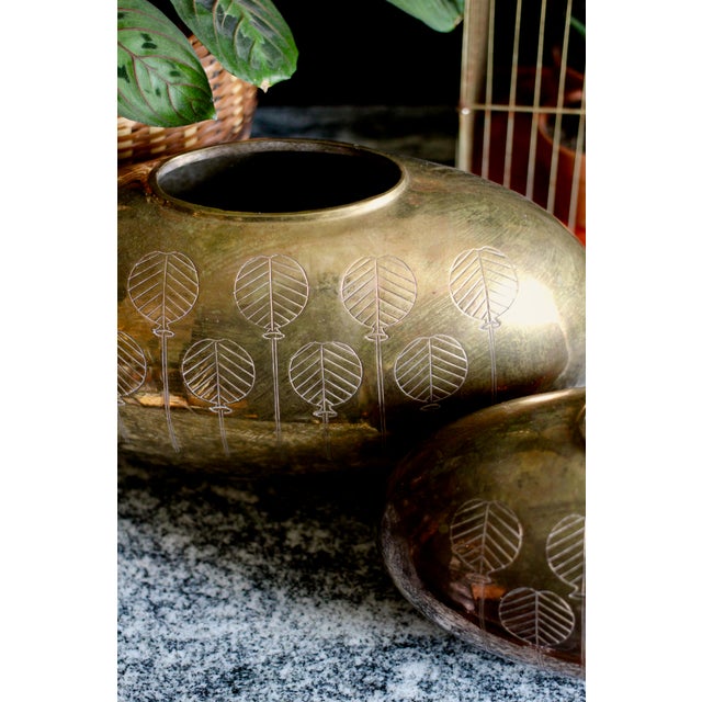 1970s Art Deco Brass Flower Motif Vases - a Pair For Sale - Image 4 of 8