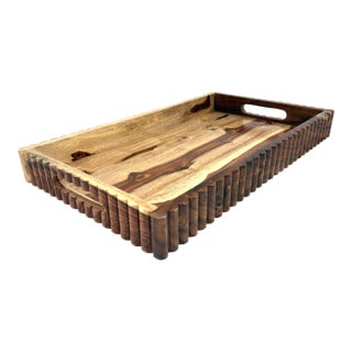 Stunning Handcrafted Flutted Indian Rosewood Serving Tray For Sale