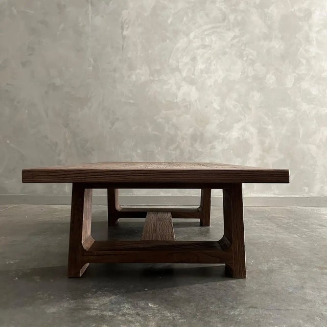 Wood Reclaimed Elm Wood Coffee Table in Walnut Finish-56" For Sale - Image 7 of 12