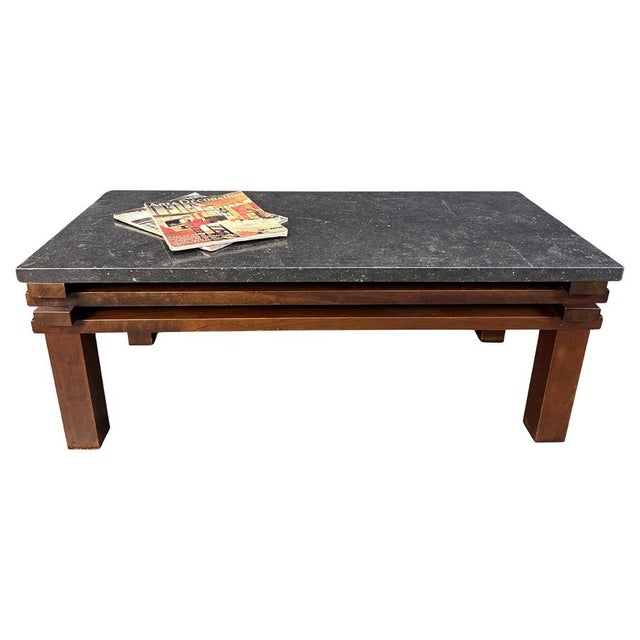 Vintage Belgian Stone and Wooden Coffee Table, 1970s For Sale - Image 11 of 11