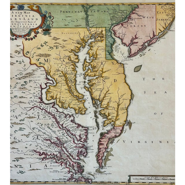 Chesapeake Bay: Virginia, Maryland, Pennsylvania & New Jersey Original Map by Senex, 1721 For Sale - Image 4 of 8