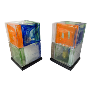 Contemporary Pair of Lamps Cubic Pennellate Murano Glass. Italy