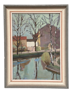Ingvar Björk, Landscape with Trees & Buildings, 1948, Oil on Canvas, Framed