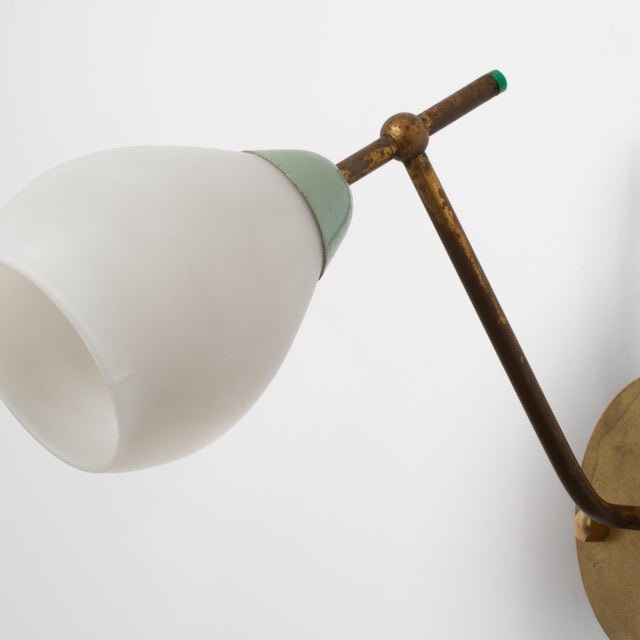 Vintage Italian Green Lacquered Metal and Opaline Glass Sconces, 1950s, Set of 2 For Sale - Image 4 of 9