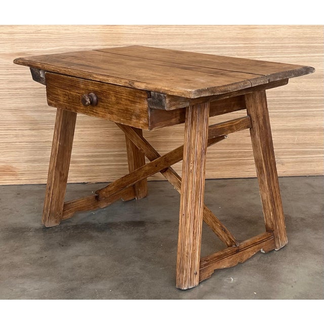 Wood Early 20th Century French Oak Worktable Table with One Drawer, 1920s For Sale - Image 7 of 18