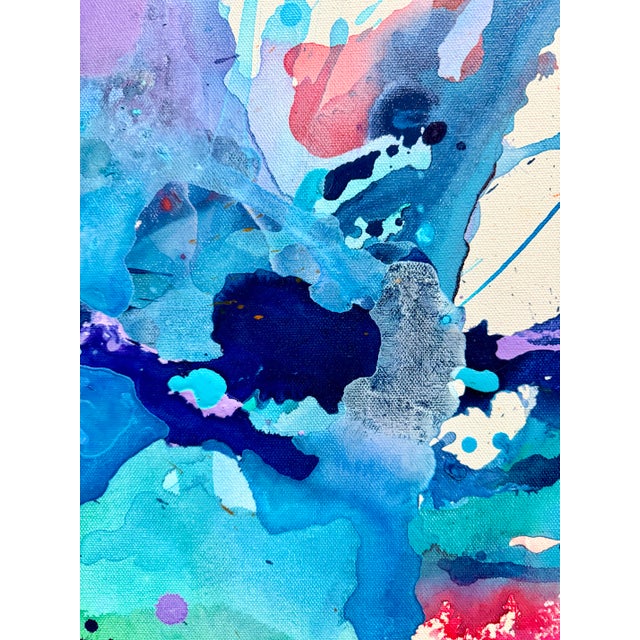 Vibrant original abstract acrylic painting bursting with color and movement. An explosion of saturated blues, pinks,...