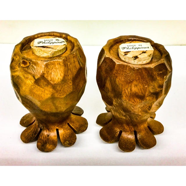 Brown Vintage Wood Carved Pineapple Shaped Shakers - A Pair For Sale - Image 8 of 9