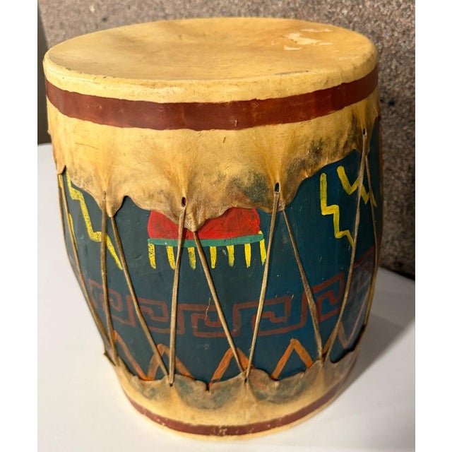 Folk Art Mid 20th Century Zuni Pueblo Tom Tom Drum Ceremonial Drum For Sale - Image 3 of 4