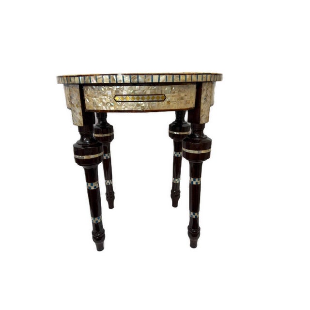 Handmade Shell Inlay End Table – Egyptian Wood & Copper For Sale - Image 6 of 12