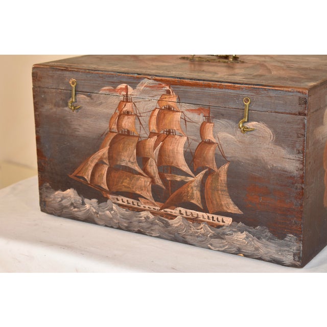!9th Century Pine Box With Hand-Painted Decoration For Sale In Greensboro - Image 6 of 12