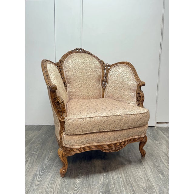 Wood Early 20th Century Louis XV Style Ornately Carved Walnut Lounge Chair For Sale - Image 7 of 10