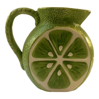 Late 20th Century Alco Industries Majolica Inspired Small Lime Ceramic Pitcher For Sale