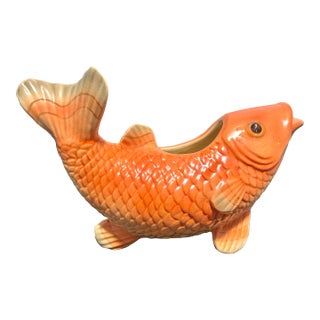 Mid Century Modern Fitz and Floyd Koi Fish Ceramic Planter Vase For Sale