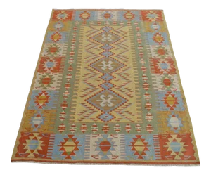 1970s Hand Woven Turkish Oushak Kilim Flat Weave Wool Rug - 3′9″ × 5′4″