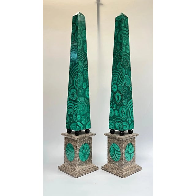 Large Faux Malachite Obelisks - A Pair For Sale - Image 11 of 12
